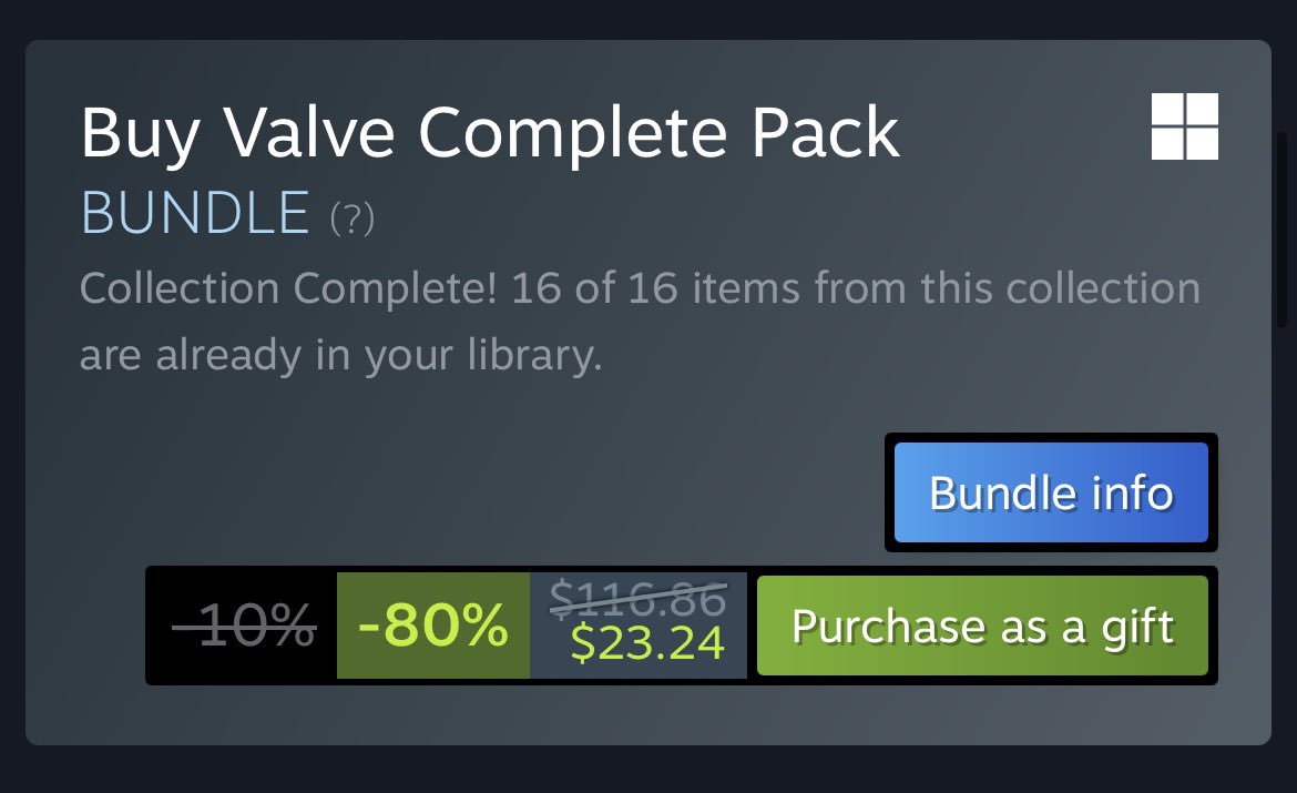 kraddingit's tweet photo. @HornOfTheRhino7 Look under half life or portal and it should show up, it’s an amazing deal for some of gamings best hits https://t.co/wTJ4vebC5O