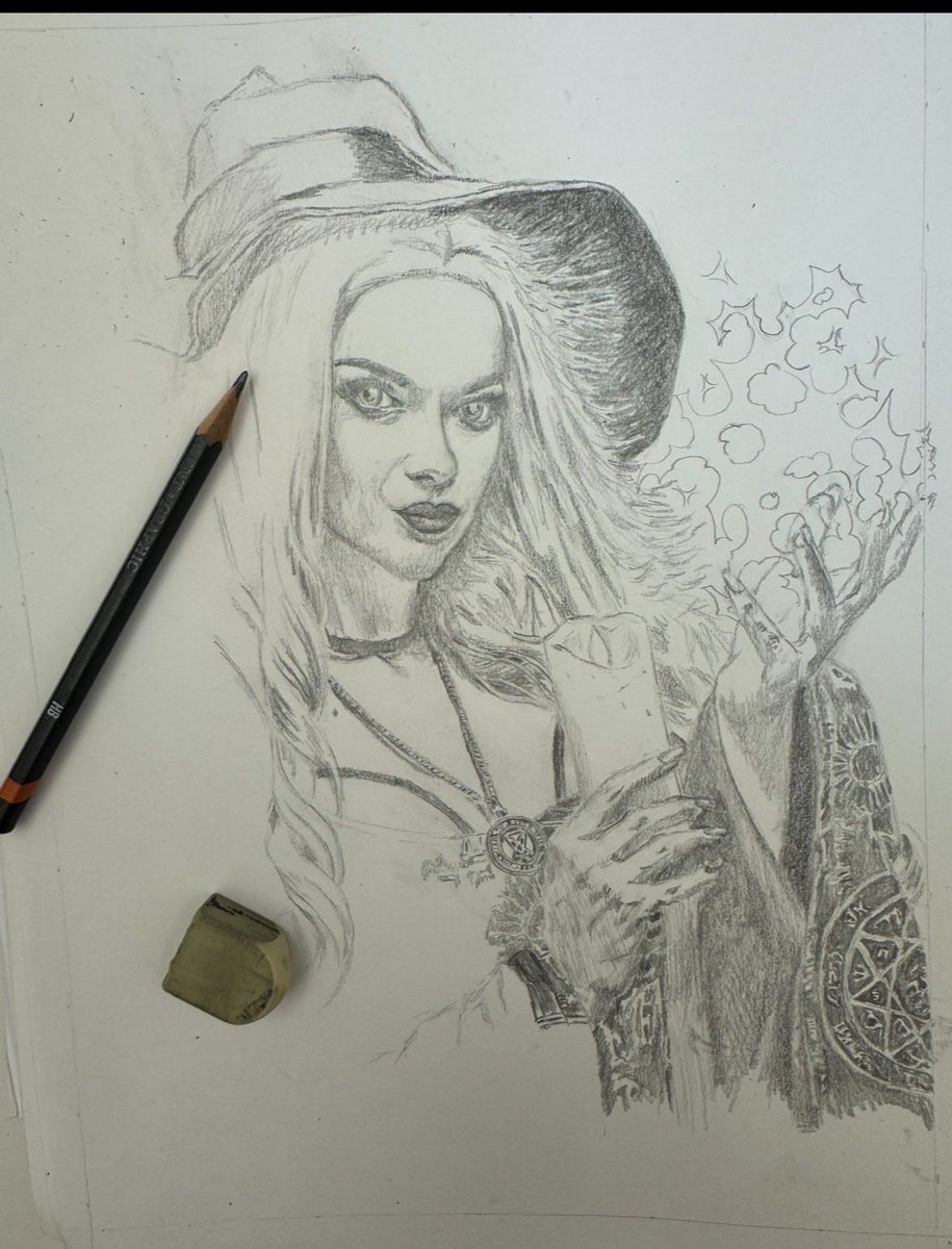 metalliphil's tweet photo. @ItsMeganRandom always knows how to bring the spooky spells w her gorgeous magic👌✨🪄🔥🔥🖤👏👏- loved this look so I had to sketch it a couple years ago  #drawing #magic #Halloween #witch https://t.co/JiBno7bOX9