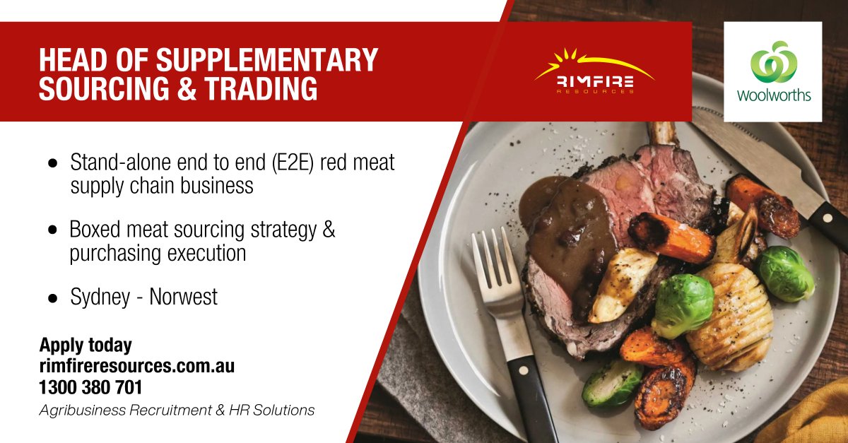 rimfireresource's tweet photo. Lead Woolworths' boxed meat sourcing strategy, supplier partnerships and trading execution across an integrated red meat supply chain.
Apply today: https://t.co/6CI7TRwDw2
#redmeat #supplychain #meatindustry #sydneyjobs #agribusiness #agjobs https://t.co/PR4dBgaVCj