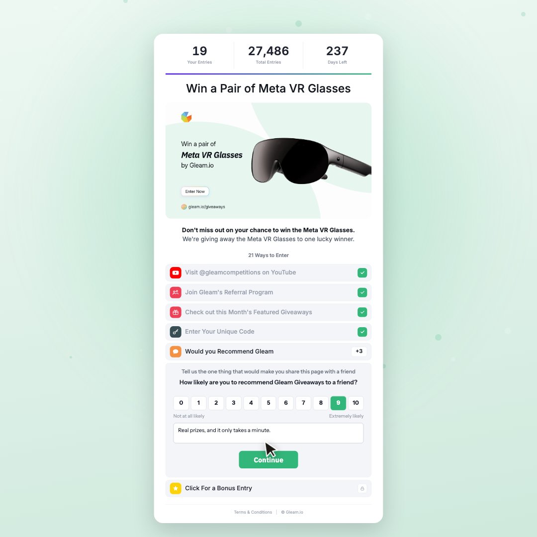 gleamapp's tweet photo. Want Meta VR Glasses before they even hit the shelves? 👀

One winner, open worldwide, closes May 31, 2027.

https://t.co/0lMUz6kB9C

#Giveaway https://t.co/cXhZk7EueW