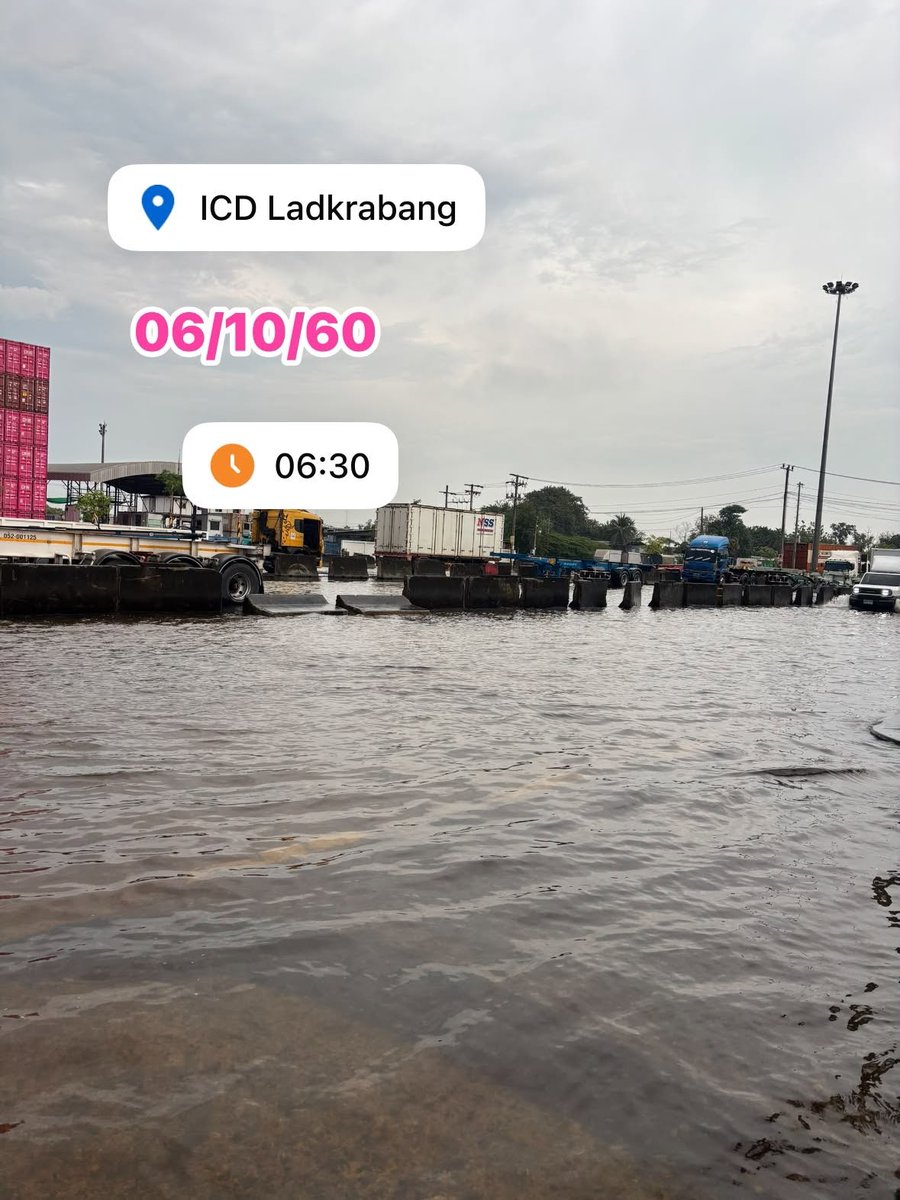 js100radio's tweet photo. 6 ต.ค.69 เวลา  06.33 น.  ICD ลาดกระบัง เช้านี้ มีฝนตก น้ำลดแล้ว รถสามารถผ่านไปได้ค่ะ #น้ำท่วม  

(Cr.เปาที่แปลว่า เปา) https://t.co/YUxiEmQ1Da