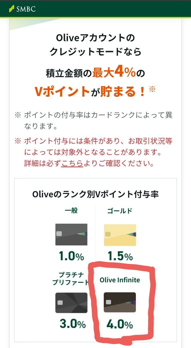 masashi0505's tweet photo. Olive Infinite 133日目。

外貨クレカ積立を満額の月10万円やってて、初めてそれのVポイント付与があった。

Infiniteの4%で4000ポイント、年間で48000ポイントになる。大きい。ありがとう、Infinite。 https://t.co/IeZY8DQqIB