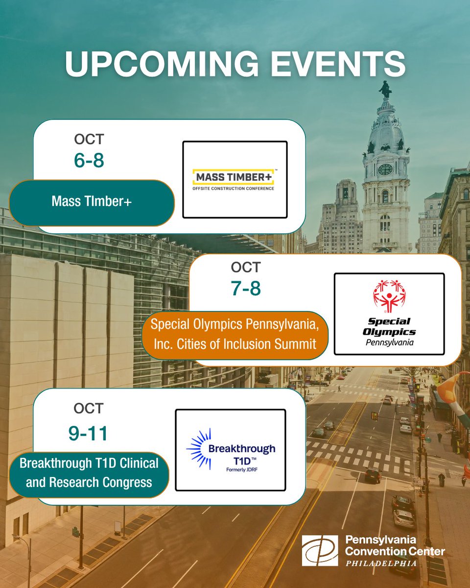 PAConvention's tweet photo. It's going to be a busy week at the #PAConventionCenter, as we welcome these great events to our venue over the next few days.

@MassTImberPlus @SpecialOlympics @BreakthroughT1D

Thank you for choosing #Philadelphia and the Pennsylvania Convention Center!

#PhiladelphiaEvents https://t.co/ZeCPVYZagj