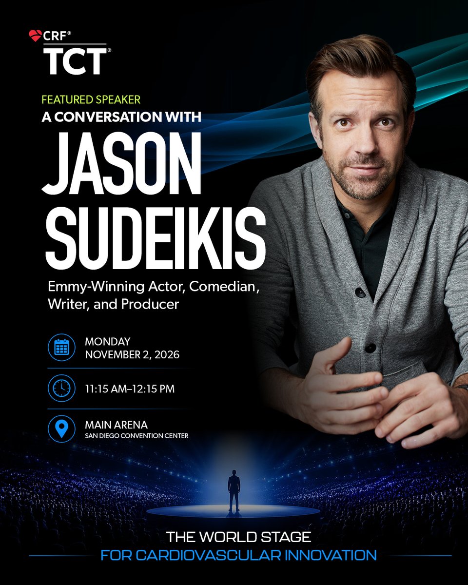 TCTConference's tweet photo. From the screen to the #TCT2026 stage! ✨ We're excited to welcome Emmy-winning actor, comedian, writer, &amp; producer Jason Sudeikis for a special conversation on leadership, teamwork, and the power of connection.

Register today &amp; be part of the experience! https://t.co/QSyciYoFRt https://t.co/mZBoO8S9pG