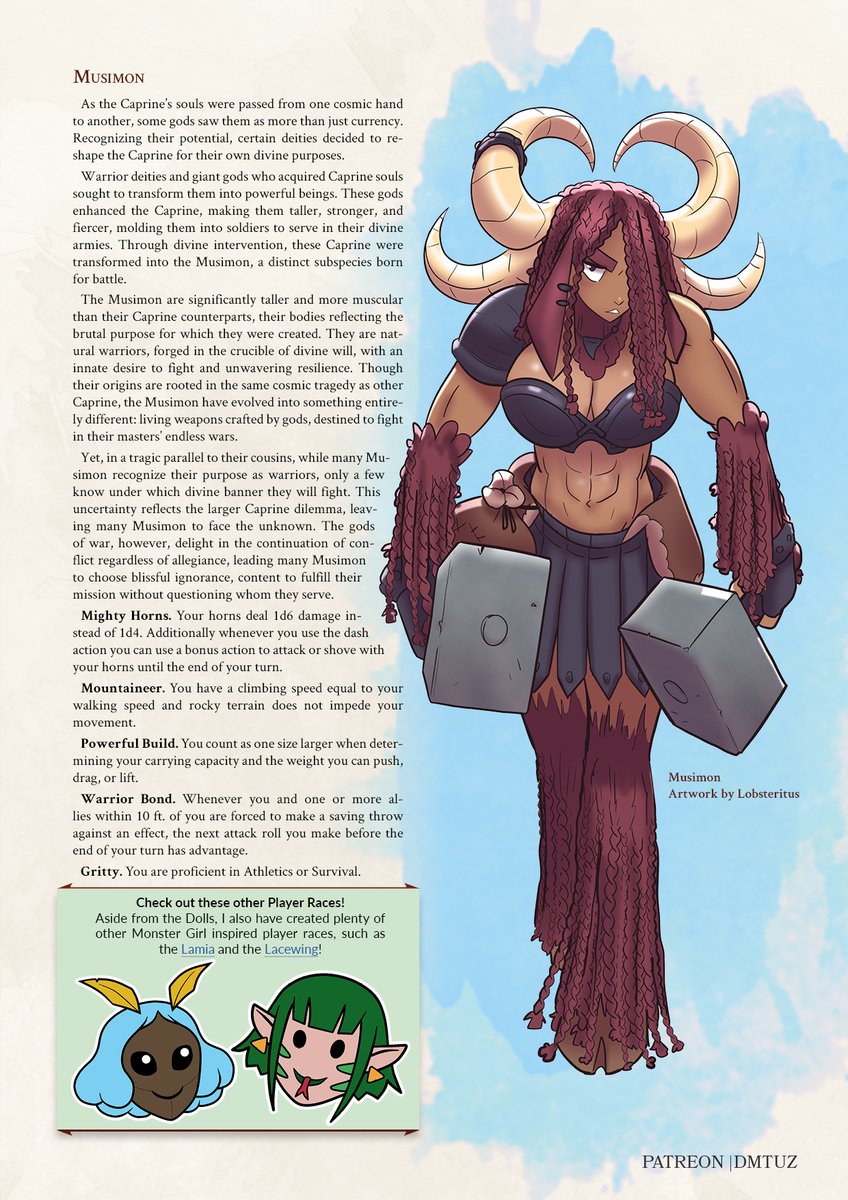 dm_tuz's tweet photo. Choose your fate! Wait you can't?...
That must mean you are a Caprine! 🐑

Follow for me more monster girl content!

#dnd5e #monstergirl #MonsterGirls #dungeonsanddragons #ttrpg https://t.co/HgbOGpmKn6