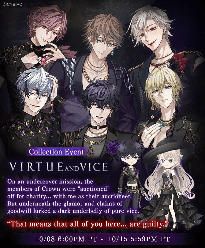 ikevil_en's tweet photo. 💎Soon: Virtue &amp; Vice CE💎

Celebrate our 2.5 Anniversary with a special English-server original event!

Join this collection event to collect 5★ cards, read a brand NEW STORY &amp; get lots of special bonuses.

Plus, REAL CUSTOM merch for Top 1 His Ranking players! ✨️ 

#ikevil https://t.co/nrso3R0cv1