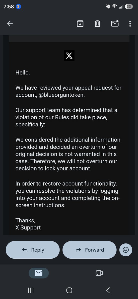 CryptoCarptr's tweet photo. @Support Can someone please help with @blueorgantoken?

X Support repeatedly tells us to complete the “on-screen instructions” to resolve the suspension, but there are no remediation instructions displayed — only the permanent suspension notice.

We’re not trying to bypass enforcement. We’re trying to find out what action X is asking us to complete so we can comply.

Premium Support confirmed they cannot assist with enforcement.

Can someone please manually review the case or provide the missing remediation step?