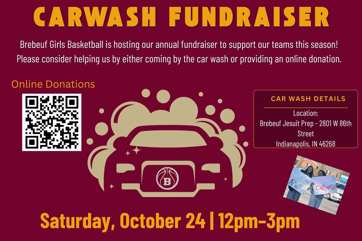 BrebeufGBB's tweet photo. Brebeuf Girls Basketball Annual Fundraiser.  
Please consider supporting our team either with an online donation or attending the carwash on October 24.  
All proceeds go to support women's basketball at Brebeuf!!!
https://t.co/eliKASlbIQ https://t.co/bRJvWc0rh1