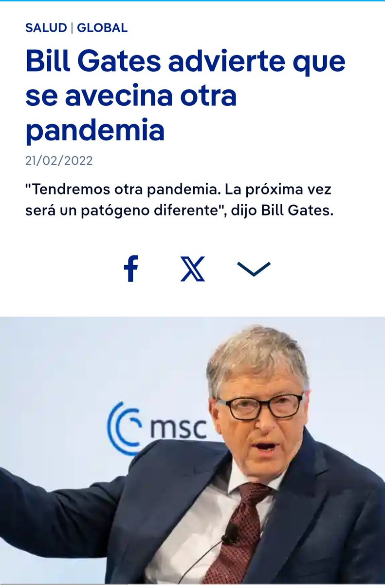 MarkDeReborn11's tweet photo. En 2022, Bill Gates, el amigo de Jeffrey Epstein, advirtió que la siguiente pandemia llegaría en un par de años, y que sería más letal y agresiva que la del COVID-19. Todo es por diseño. https://t.co/vAshBW13pF
