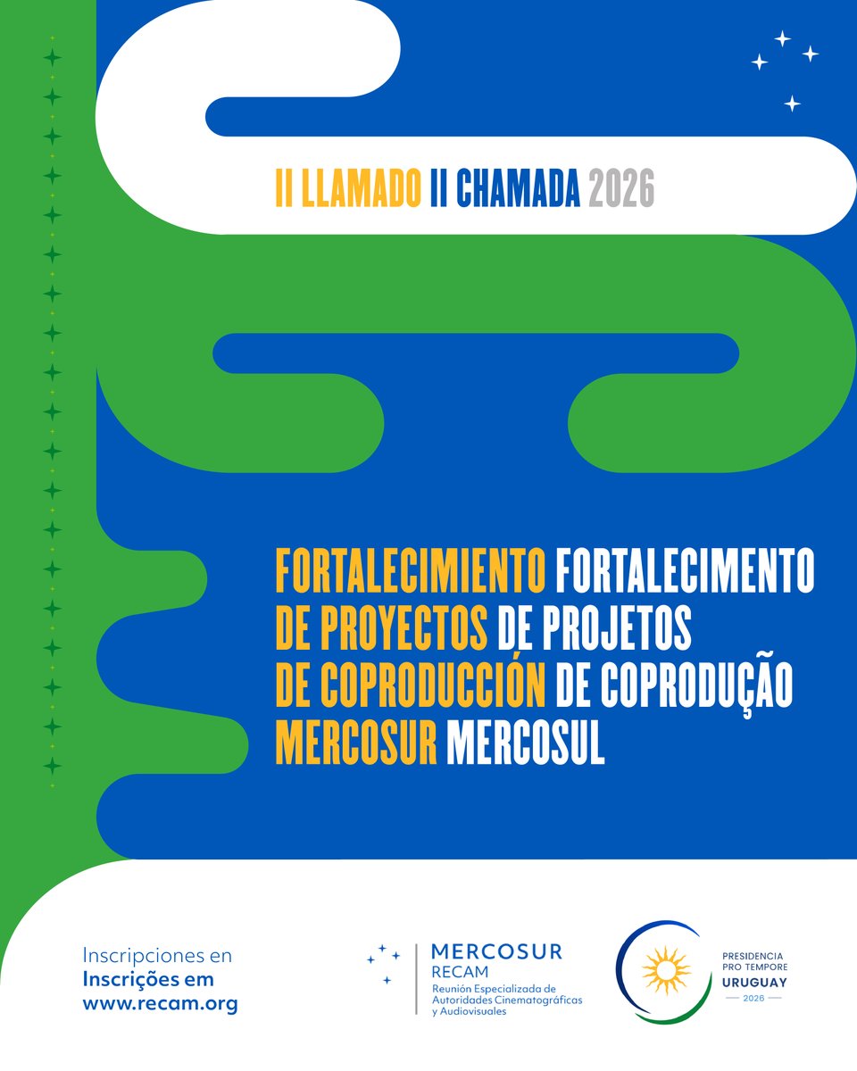 mercosur's tweet photo. [ES]📽️ Llamado para el Programa de Fortalecimiento de Proyectos de Coproducción #MERCOSUR - Segunda edición

🎥 Productoras independientes de Argentina 🇦🇷, Brasil 🇧🇷, Paraguay 🇵🇾 y Uruguay 🇺🇾 están invitados a presentar óperas primas o segundas obras de largometraje de ficción, con al menos un coproductor de un Estado Parte.

🎬 El objetivo es acompañar proyectos de largometraje de ficción en etapa de desarrollo, promoviendo su consolidación como coproducciones entre los Estados Partes del MERCOSUR.

➕ Más información: https://t.co/sjH8GsJvou 

[PT] 📽️ Chamada para o Programa de Fortalecimento de Projetos de Coprodução #MERCOSUL – Segunda edição

🎥 Produtoras independentes da Argentina 🇦🇷, do Brasil 🇧🇷, do Paraguai 🇵🇾 e do Uruguai 🇺🇾 estão convidadas a apresentar obras de estreia ou segundos longas-metragens de ficção, com pelo menos um coprodutor de um Estado-Parte.

🎬 O objetivo é acompanhar projetos de longas-metragens de ficção em fase de desenvolvimento, promovendo sua consolidação como coproduções entre os Estados-Partes do MERCOSUL.

➕ Mais informações: https://t.co/sjH8GsJvou