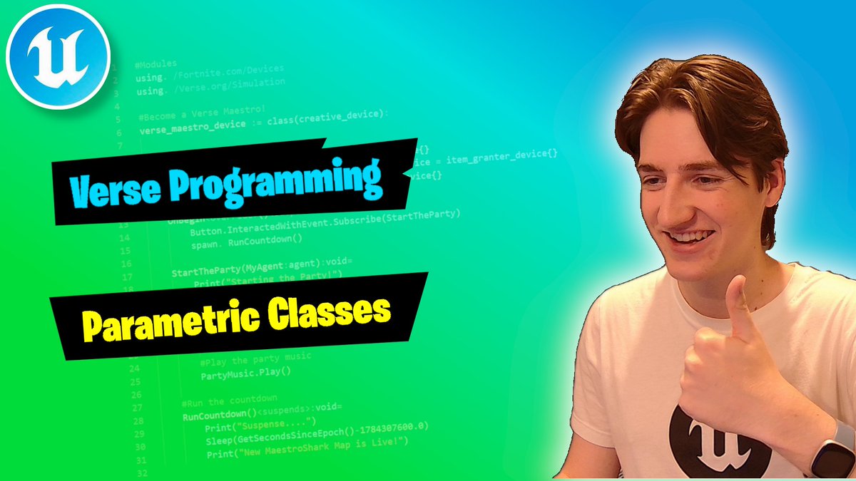 MaestroShark's tweet photo. 🎓NEW VERSE LESSON: Parametric Classes

This lesson discusses the syntax, quirks, and potential uses.

It's a fundamental lesson for some upcoming tutorials so go check it out! 👀

#UEFN #Fortnite #Verse
https://t.co/8VPvyTkyZp https://t.co/pUCg2aoH1B