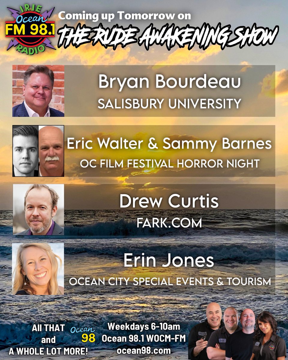 Ocean98WOCM's tweet photo. Coming up tomorrow morning! https://t.co/NVt6PoJAnx #ocean98 #ocmd #bulldogsrudeawakeningshow #voiceofthecommunity #thankyouforlistening https://t.co/FFFNvFYZG1