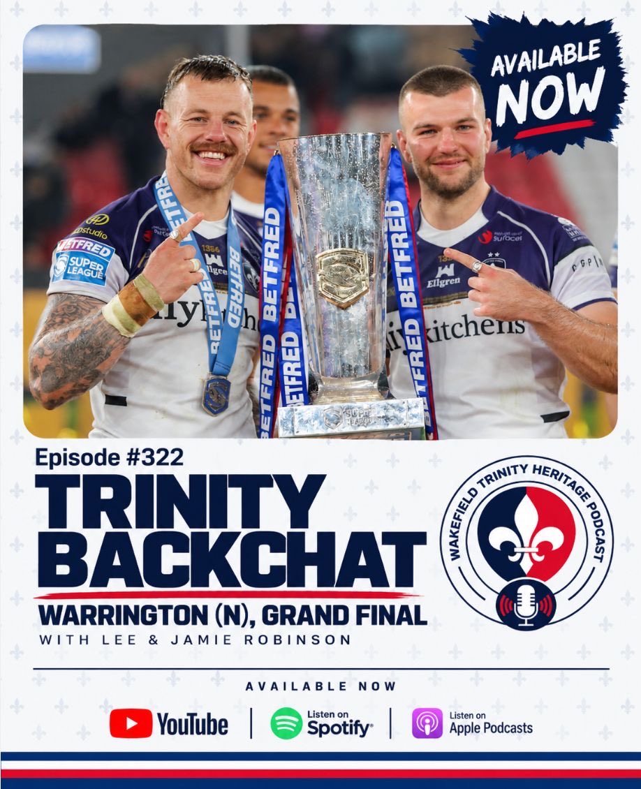 TalkingTrinity's tweet photo. 𝗘𝗽𝗶𝘀𝗼𝗱𝗲 𝟯𝟮𝟮 🎙️ 
𝗧𝗿𝗶𝗻𝗶𝘁𝘆 𝗕𝗮𝗰𝗸𝗰𝗵𝗮𝘁: 𝗦𝗨𝗣𝗘𝗥 𝗟𝗘𝗔𝗚𝗨𝗘 𝗖𝗛𝗔𝗠𝗣𝗜𝗢𝗡𝗦 🏆 

Lee, Jamie & Mike chat through the monumental 23-10 victory against Warrington Wolves in the 2026 Super League Grand Final ⚜️

🎧 https://t.co/J8WJIlDZXV

🍎 https://t.co/8xoThjdEwA

#UpTheTrin