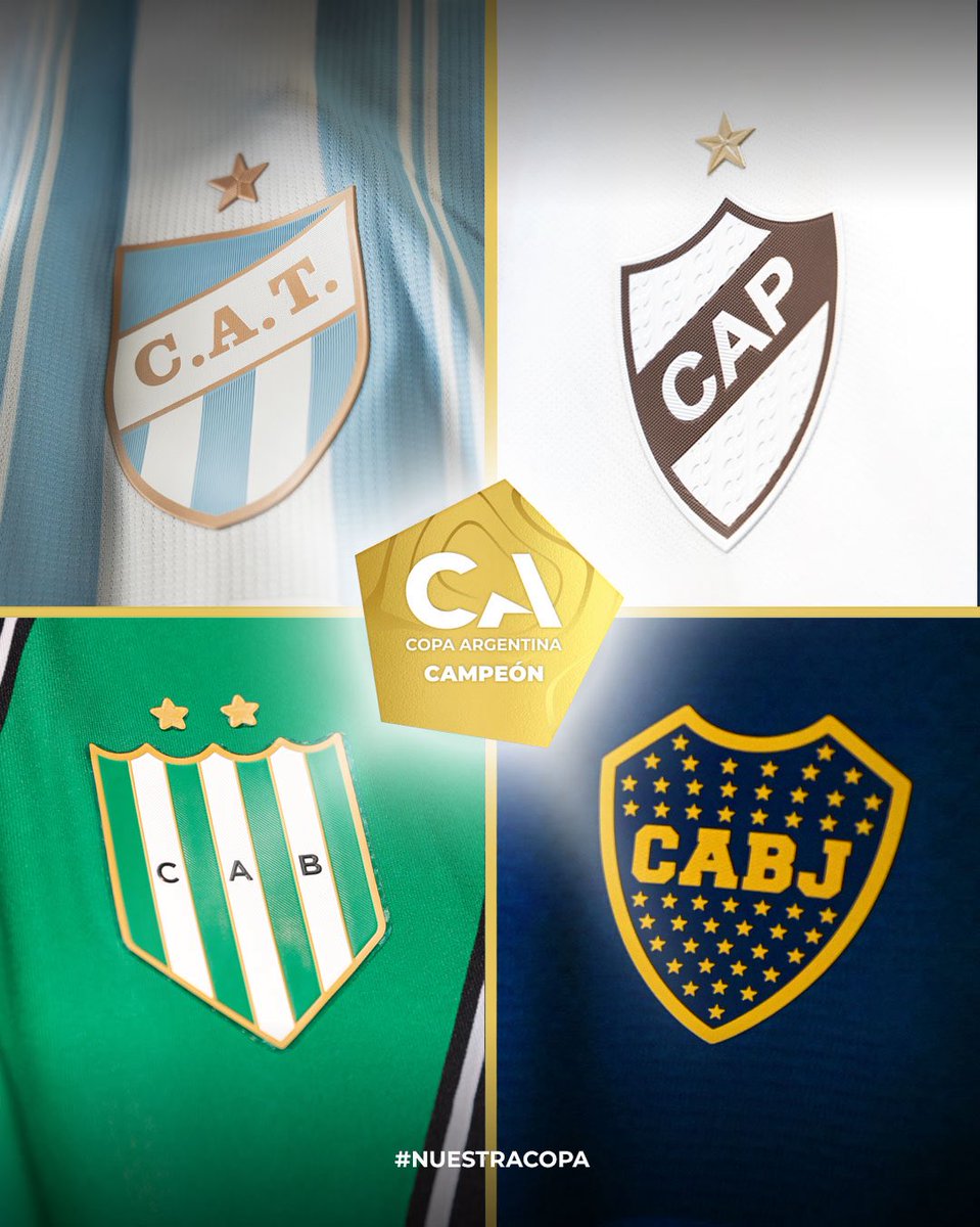 Copa_Argentina's tweet photo. ¿Cuál de estos 4 escudos lucirá el parche de campeón a su lado? 🥇 https://t.co/Obc7HYBhw4