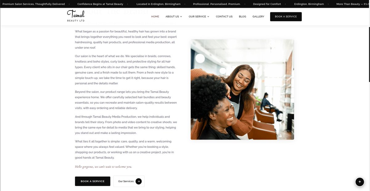 topseen_a's tweet photo. 🚀 Recently built and deployed a website for Tamal Beauty, a beauty business in Birmingham, UK.

From UI/UX to responsive development, I focused on turning a business idea into a functional digital product.

🔗 https://t.co/Vr1v7n0aSX

#SoftwareEngineer #WebDevelopment #React https://t.co/bJKSWeffoV