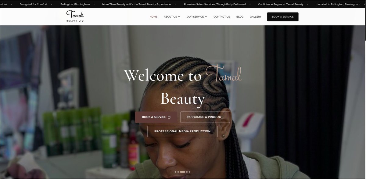 topseen_a's tweet photo. 🚀 Recently built and deployed a website for Tamal Beauty, a beauty business in Birmingham, UK.

From UI/UX to responsive development, I focused on turning a business idea into a functional digital product.

🔗 https://t.co/Vr1v7n0aSX

#SoftwareEngineer #WebDevelopment #React https://t.co/bJKSWeffoV