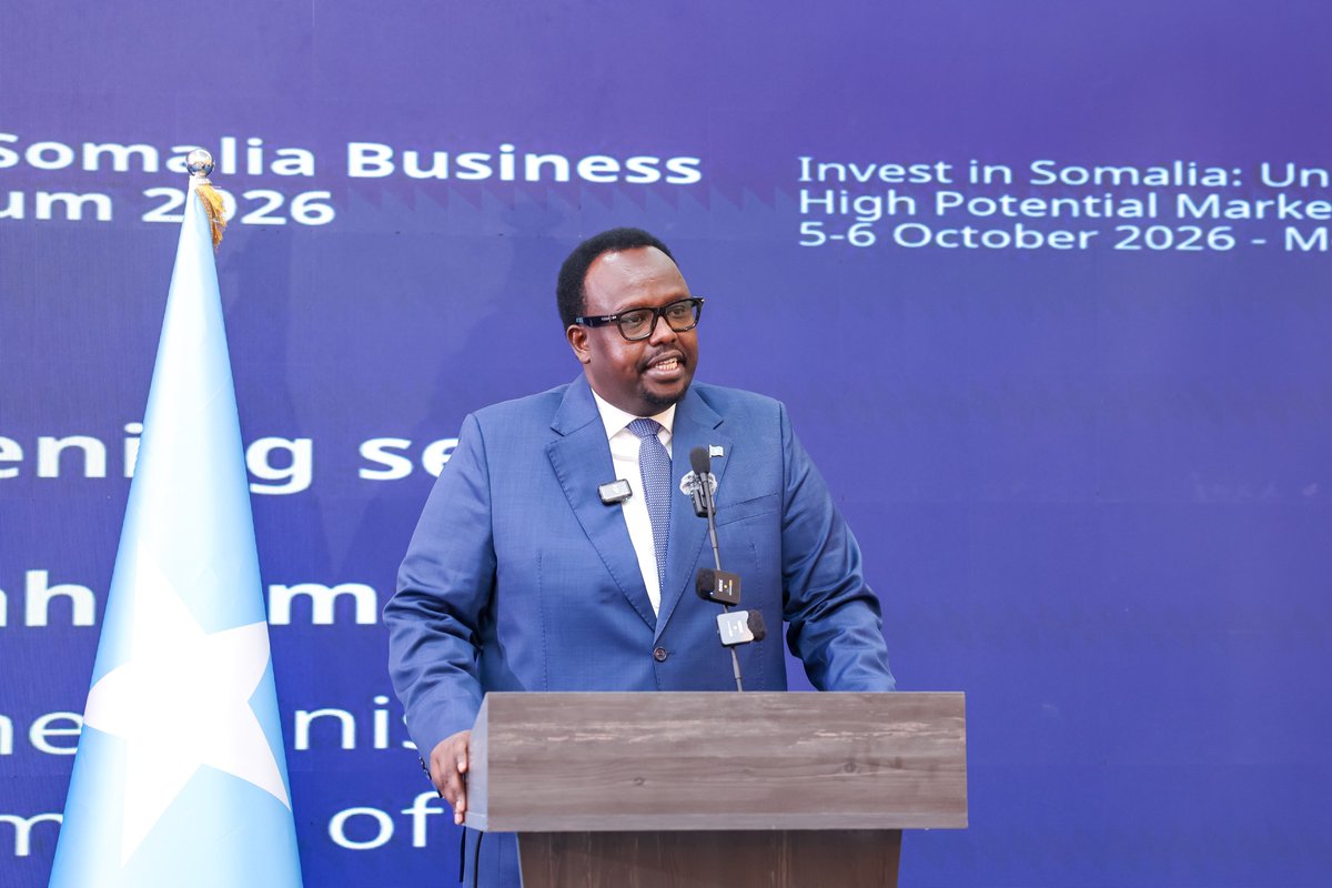mocisom's tweet photo. 1/3. The EU–Somalia Business Forum 2026 opened today in Mogadishu with H.E. Deputy PM  @SalahJama officially opening the Forum, alongside H.E. Minister @AmbGamal &amp; the EU Ambassador to Somalia, H.E. Máth�� László Eduárd.  A platform to strengthen 🇸🇴 and 🇪🇺 economic cooperation. https://t.co/AIcWpexqnZ