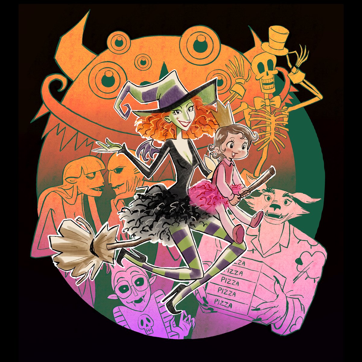flandrepudding's tweet photo. It’s that time of year!! tribute piece I did last year to one of my most favorite Halloween specials from my childhood: Scary Godmother!! I still like this artwork a lot, so now it’s available as a pr*nt on my online sh*p just in time for the season!! 🔗 in my description 👻✨🎃 https://t.co/k7twomQ4XY