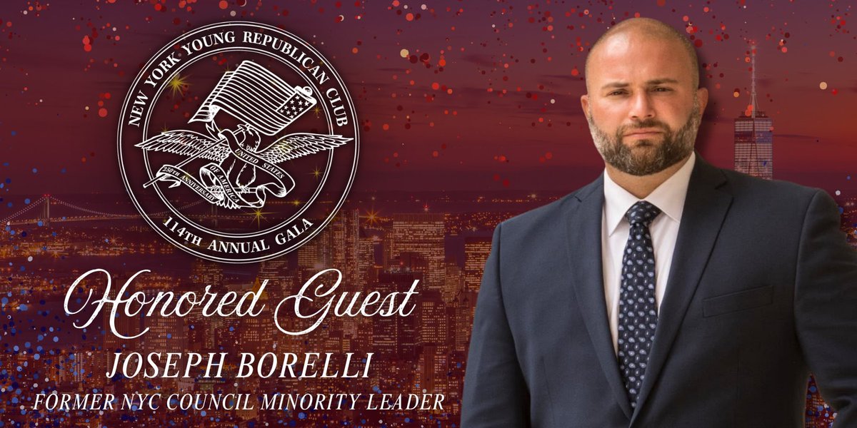 NYYRC's tweet photo. The NYYRC is pleased to welcome former New York Council Minority Leader @JoeBorelliNYC as an Honored Guest at our 114th Annual Gala! 🍾

A longtime public servant and leading conservative voice in New York, Joe has built a reputation for standing his ground, speaking with conviction, and fighting for common sense in Staten Island and now across the five boroughs. We looking forward to hosting him again this year!