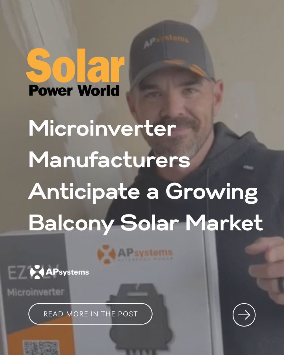 APsystemsSolar's tweet photo. In a new feature from Solar Power World, APsystems USA Country Director Doug Hewitt discusses the momentum behind balcony solar, the growing demand for DIY energy solutions and how products like the APsystems EZ1 are making solar more accessible:
 https://t.co/27AgPtRETx https://t.co/c7LCk1YwO8