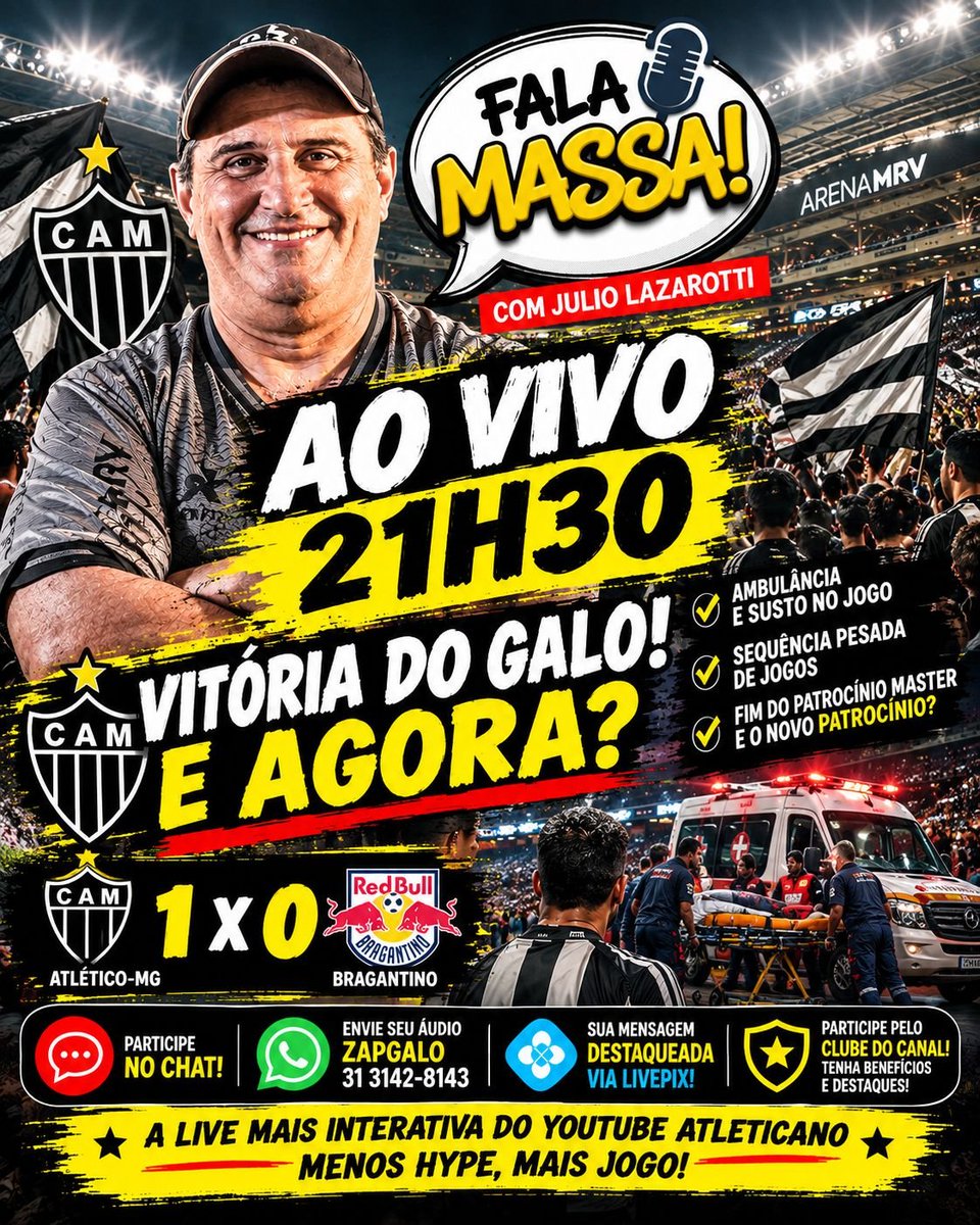 ArqdoGalo's tweet photo. GALO VENCE, MAS A NOITE TEVE SUSTO! 🚨🐔

🚑 Susto no início e ambulância
📅 Sequência pesada pela frente
👕 Fim do patrocínio master: e agora?

🕘 21h30
🔗 https://t.co/xFquw9Qh2i

Participe do debate

#GALO #ATLÉTICOMINEIRO #FALAMASSA #NOTICIASDOGALO #ARQUIBANCADADOGALO https://t.co/ebQjbW6bgI