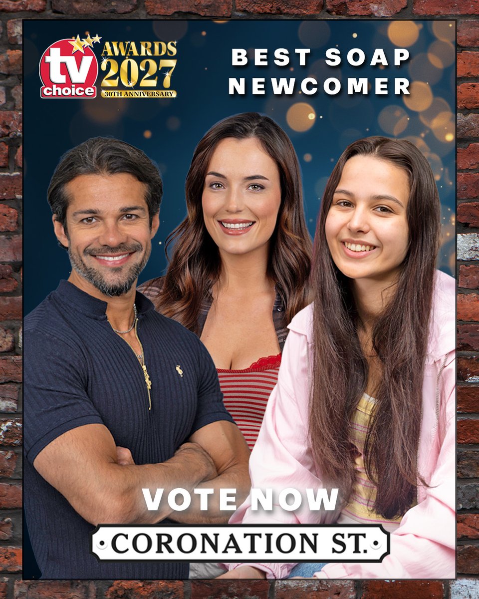 itvcorrie's tweet photo. The first round of voting for this year's TV Choice awards is now open!✨ Don't miss your chance to vote👇

https://t.co/Cqq8lOOT63

#Corrie @TVChoice https://t.co/hLa985AeZQ