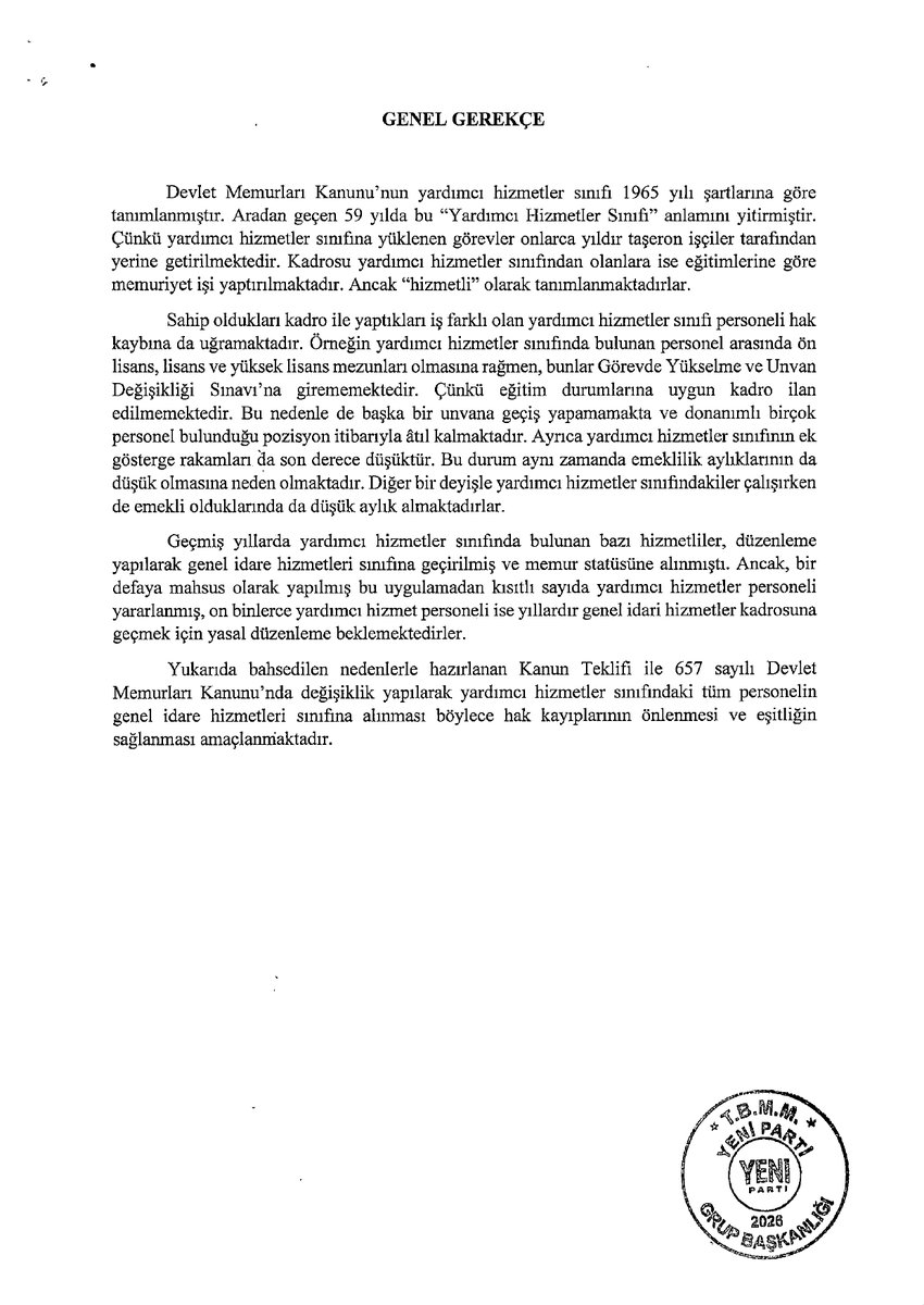 KamubizHaber's tweet photo. 🚨 SON DAKİKA! YARDIMCI HİZMETLER SINIFI İÇİN YENİ KANUN TEKLİFİ TBMM’DE!

📢 YHS personelinin Genel İdare Hizmetleri (GİH) sınıfına geçirilmesi için yeni teklif sunuldu!

📌 TEKLİFTE NELER VAR?

🔹 En az lise mezunu YHS personeline geçiş hakkı
🔹 Geçiş için bir defaya mahsus başvuru imkânı
🔹 Öğrenim durumuna ve şartlara uygun memur kadrolarına atanma
🔹 Başvuru yapanların GİH sınıfına geçirilmesi hedefleniyor.

⏳ Teklifte, başvuruların 30 gün içinde yapılması ve atamaların 60 gün içinde tamamlanması öngörülüyor.

⚠️ ÖNEMLİ: Bu bir kanun teklifidir; henüz yasalaşmış değildir. Teklifin yasalaşması hâlinde uygulanabilecek hükümler içeriyor.

📢 TBMM kanun teklifleri, torba yasa, 3600 ek gösterge, YHS, taşerona kadro, kademeli emeklilik, staj ve çıraklık gelişmelerinden anında haberdar olmak için yeni X hesabımız @KamubizHaber 'i takip etmeyi ve bildirimleri açmayı unutmayın!

@melih_meric @yhizmetlers @yhsegitimsen
@yhsplatform @Olcay_Celik @KepsenResmi
#YardımcıHizmetlerSınıfı