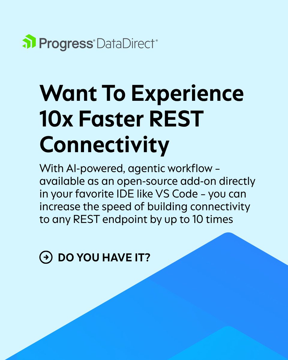 _DataDirect's tweet photo. Be Among the First to Experience ARC AI-powered Model Generation!

With AI-powered model generation for the Autonomous REST Connector, you can eliminate manual configuration, reduce errors and accelerate your time to productivity.

Learn more >> https://t.co/cvEEwcHwFN https://t.co/WWgVixDVPG