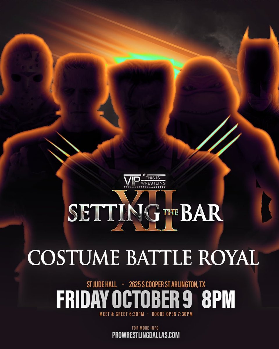 VIP_Wrestling's tweet photo. 4 days away until we celebrate 12 years with Setting The Bar 12 ( VIP Wrestling 12 Year Anniversary Event)   !!!

Come enjoy a costume Battle Royal and even vote on the best costume 

Tickets and match card at https://t.co/xkZpTIv7qW https://t.co/buQWUT48Ad