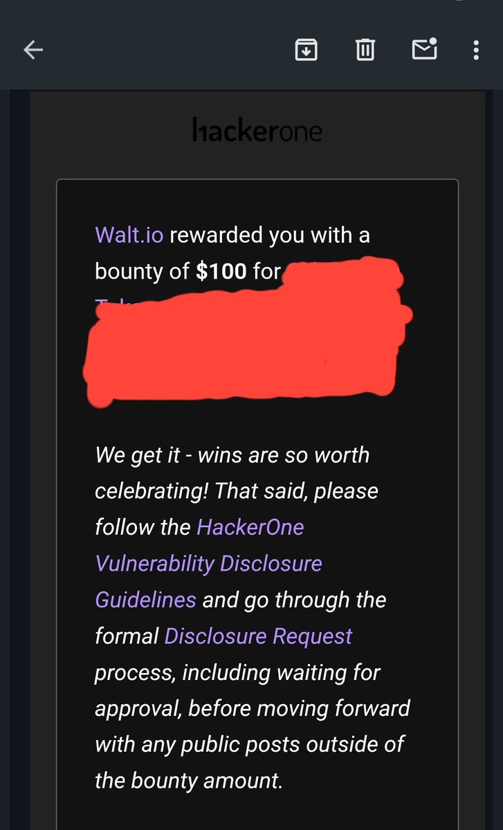 NAZAROFF_I07's tweet photo. The first bug bounty in hackerone

Thanks for all!!!

#hackerone #bugbounty #report #hologrammmm0x https://t.co/2WI8UoX254