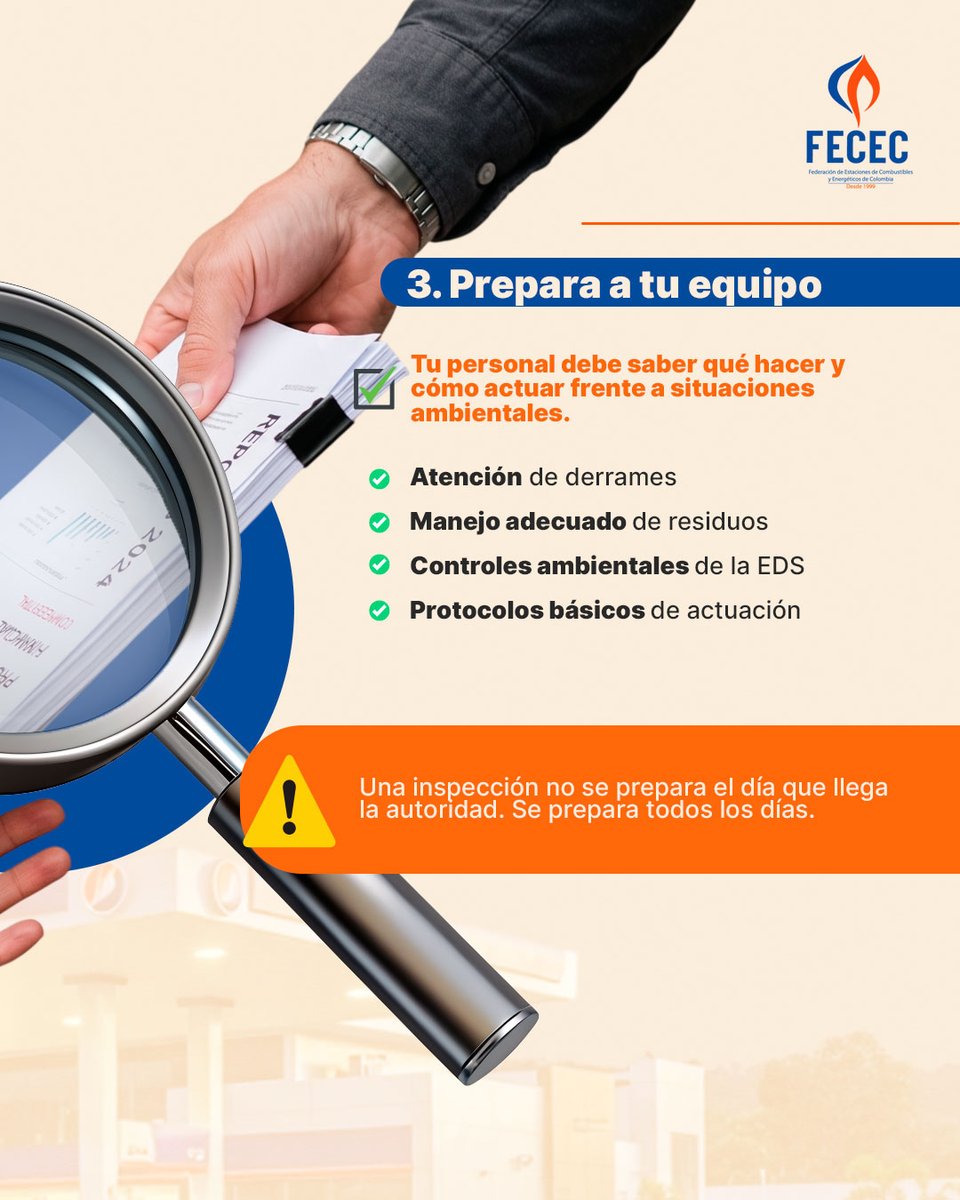 _fecec's tweet photo. #CumplimientoAmbiental

¿Tu EDS está preparada para una inspección ambiental?
Documentación en orden, operación controlada y un equipo preparado son claves para prevenir riesgos y demostrar cumplimiento.

#AgremiaciónFECEC #EstacionesdeServicio #Minoristas #Colombia  #Minoristas https://t.co/XntBDFOEa8