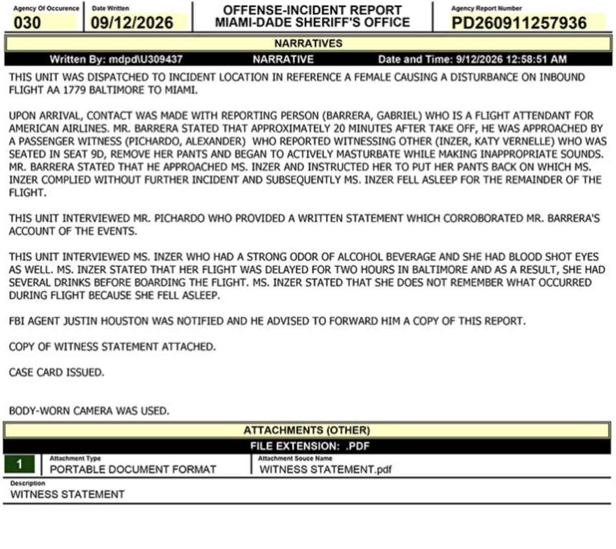 BreannaMorello's tweet photo. 🚨CREEP ALERT🚨

A Maryland bartender allegedly took off her pants and began masturbating on an American Airlines flight when she was flying to Miami.

According to a filing, Katy Inzer “remove(d) her pants and began to actively masturbate while making inappropriate sounds."

When police confronted Inzer in Florida, they smelled and witnessed,  “a strong odor of alcohol beverage and bloodshot eyes."

I thought I had it bad, apparently all the creeps fly American Airlines.

DOCUMENT CREDIT: The Smoking Gun