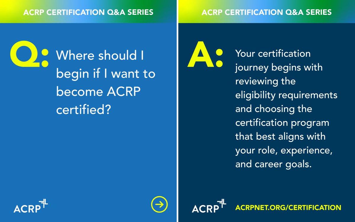 ACRPDC's tweet photo. Ready to earn your #ACRPCertification? The first step is determining which credential is right for you. 

Explore the eligibility requirements, choose the certification that fits your experience, and take the first step by clicking "APPLY FOR YOUR EXAM" > https://t.co/M7dzgA8ERE https://t.co/MNG6VIbCkp
