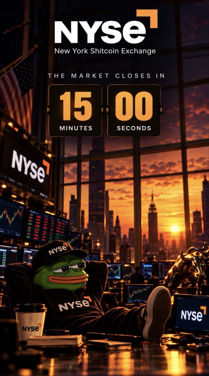 newyorkshitcoin's tweet photo. The New York Shitcoin Exchange closes in 15 minutes

Get your buys in and sleep well

The official $NYSE Day 1 is almost complete 

Big week https://t.co/oH4Hmdx7Di