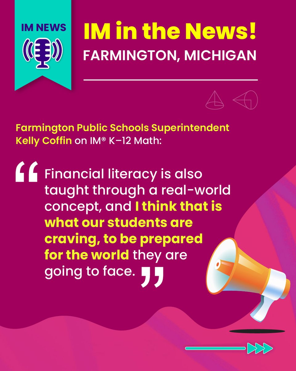 IllustrateMath's tweet photo. 📰 In a recent C&amp;G News article, Farmington Public Schools Superintendent Kelly Coffin shares how the introduction of IM® K–12 Math’s problem-based curriculum has helped students connect math to real life.

🔗 Read the full story at https://t.co/SkJVP7mxVO https://t.co/W2VH0ZTRqD