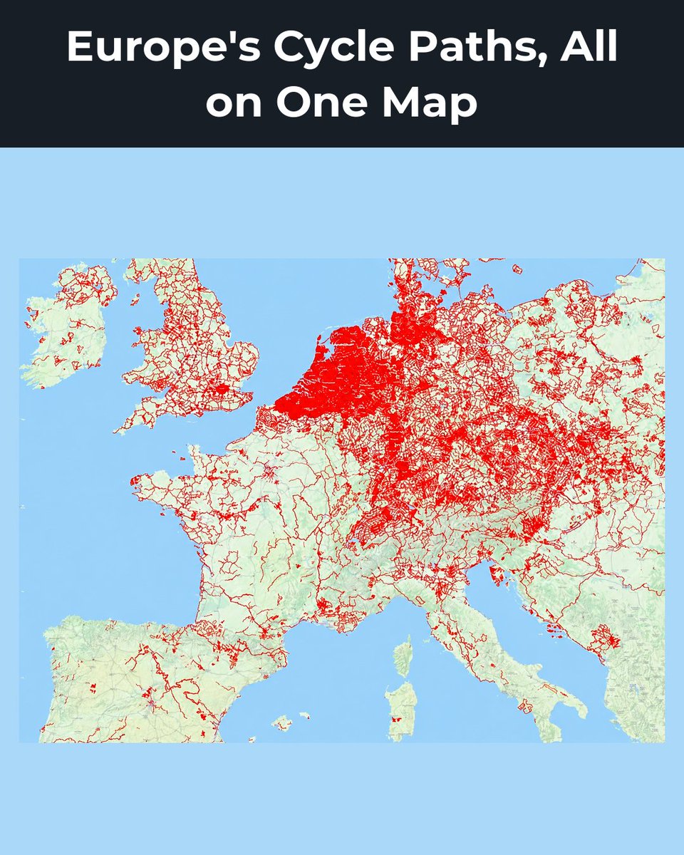 amazingmap's tweet photo. The Netherlands has over 35,000 km of dedicated cycle paths, about a quarter of its road network. https://t.co/D31wyCPSWb