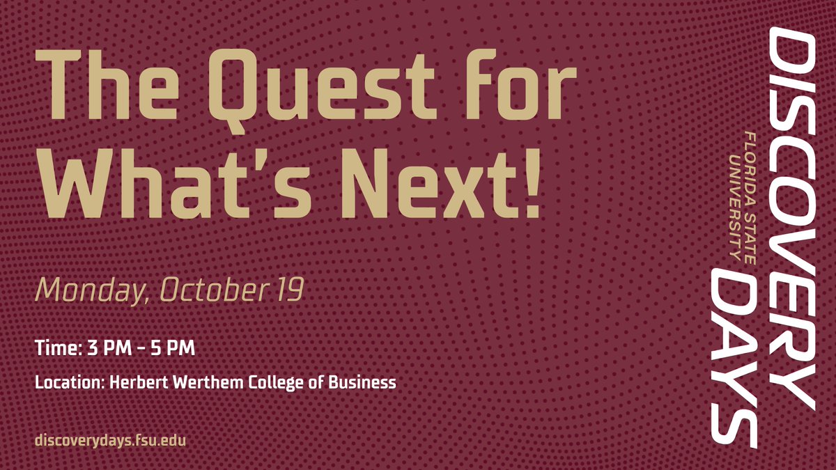 FSUResearch's tweet photo. .​@ReliaQuest and @FloridaState are joining forces at The Quest for What's Next!

This #FSUDiscoveryDays event will see six teams compete for a grand prize of $100,000 in funding from Reliaquest to pursue innovative projects in artificial intelligence and cybersecurity.

🔸 3-5 p.m., Oct. 19, @FSUWertheim 

Register here ➡️ https://t.co/amYJ6EWSvE