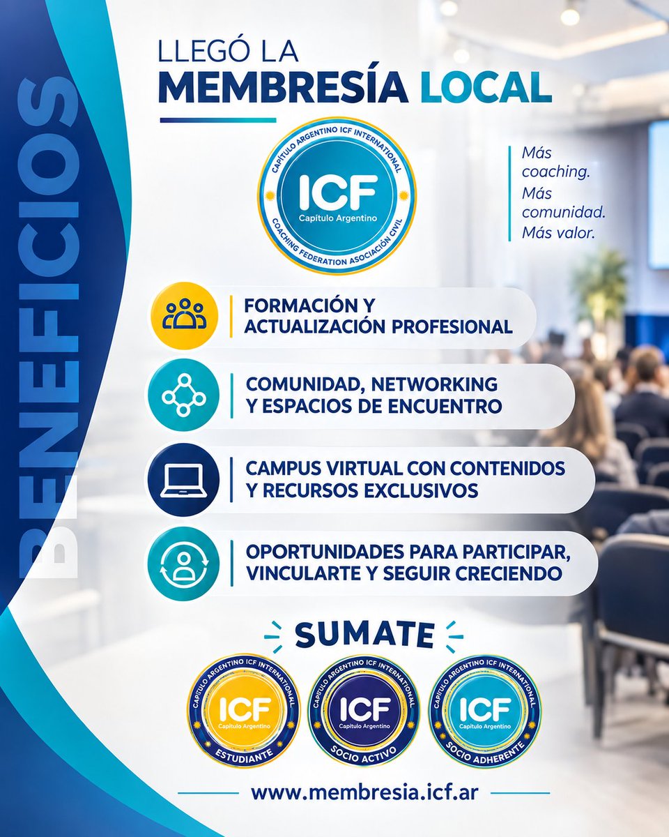 ICFArgentina's tweet photo. 👉 Conocé la nueva Membresía Local, sus beneficios y la promoción de lanzamiento Agosto–Septiembre.

SUMATE AL CAPÍTULO ARGENTINO DE ICF
📩 solicitudsocio@icf.ar

#ICFArgentina #CoachingProfesional #ComunidadICF #Coaching #MembresíaLocal https://t.co/jT9uFepQm1
