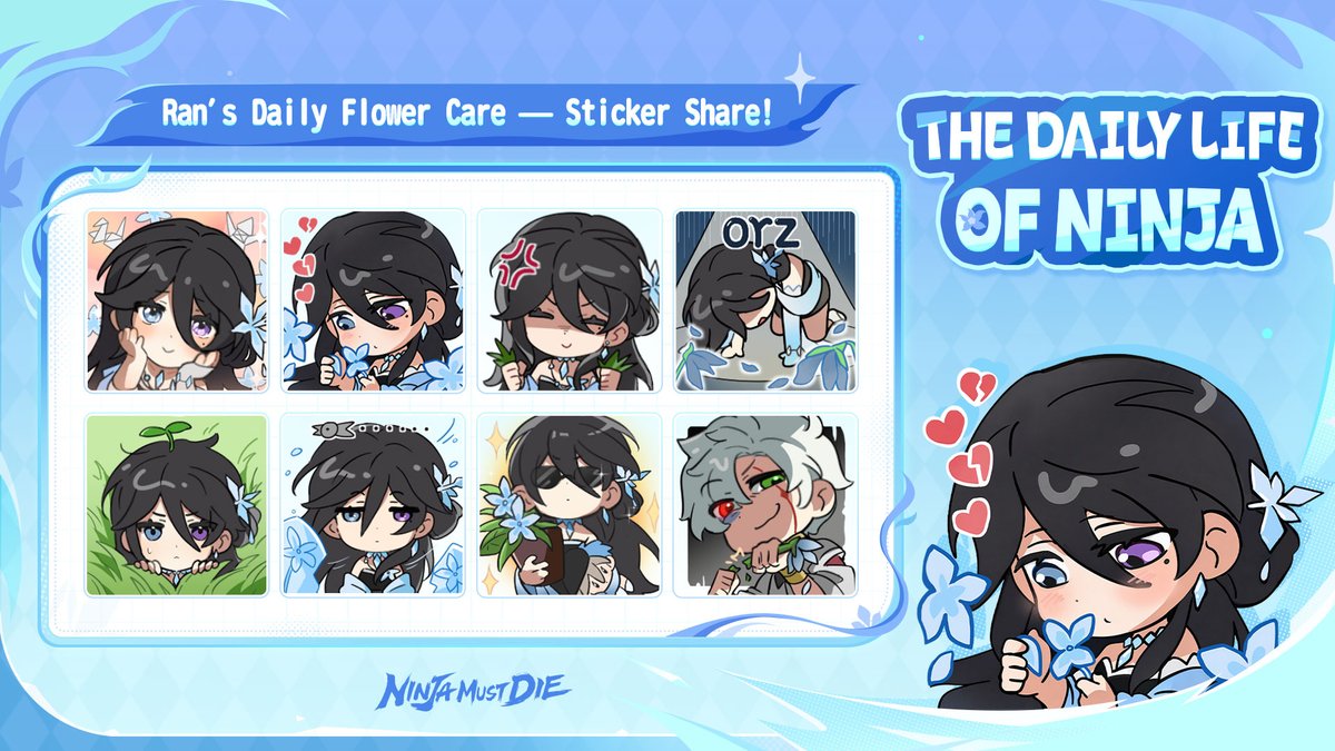 NinjaMustDie_EN's tweet photo. A Ninja's Daily Life 🌸

"She loves me, she loves me not, she loves me..."
Where will the last petal fall? 💠

The Frozenbloom - Ran sticker set is now live! Grab them and spice up your chats~
▼ LineStore ▼ https://t.co/P54RqbFHqV

#NinjaMustDie https://t.co/35WxFtrmwW