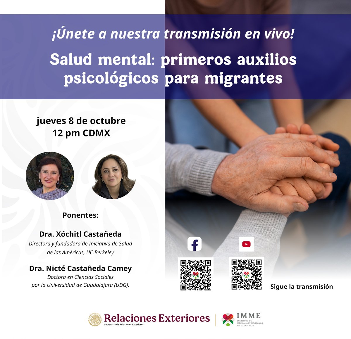 ConsulMexDou's tweet photo. El Consulado de México en Douglas te invita a participar en la 17° Sesión informativa de salud “Salud mental: primeros auxilios psicológicos para migrantes”

📅 Jueves 8 de octubre
🕛 11:00 a. m.

¡Acompáñanos!

🔗 https://t.co/9Hu0r5oFyB https://t.co/p6pXDFoCE4