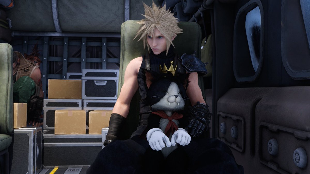 renatea8's tweet photo. So I was wondering where Cait Sith was in the Tiny Bronco during the Cosmo Canyon trip and turns out he was just sitting between Cloud legs, all cute lol https://t.co/byccd99GXa