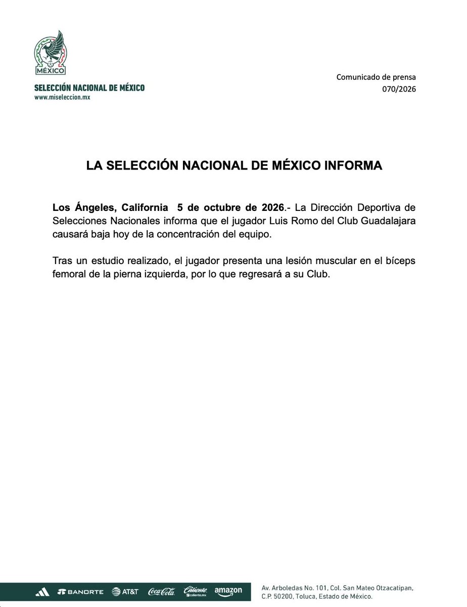 miseleccionmx's tweet photo. La Selección Nacional de México informa. 📰 https://t.co/30i6QbmNjt