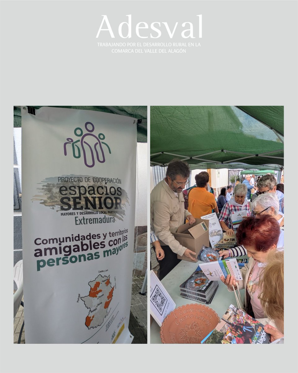 adesval_org's tweet photo. El pasado sábado, día 3 de Octubre #Adesval participó en el Día de las Personas Mayores de la Provincia, impulsado por la @DiputacionCC  en #Riolobos. Un día precioso en el que pudimos hablar del proyecto #EspacioSenior y dimos a conocer la comarca del #ValledelAlagón https://t.co/KgLC0mwTVV