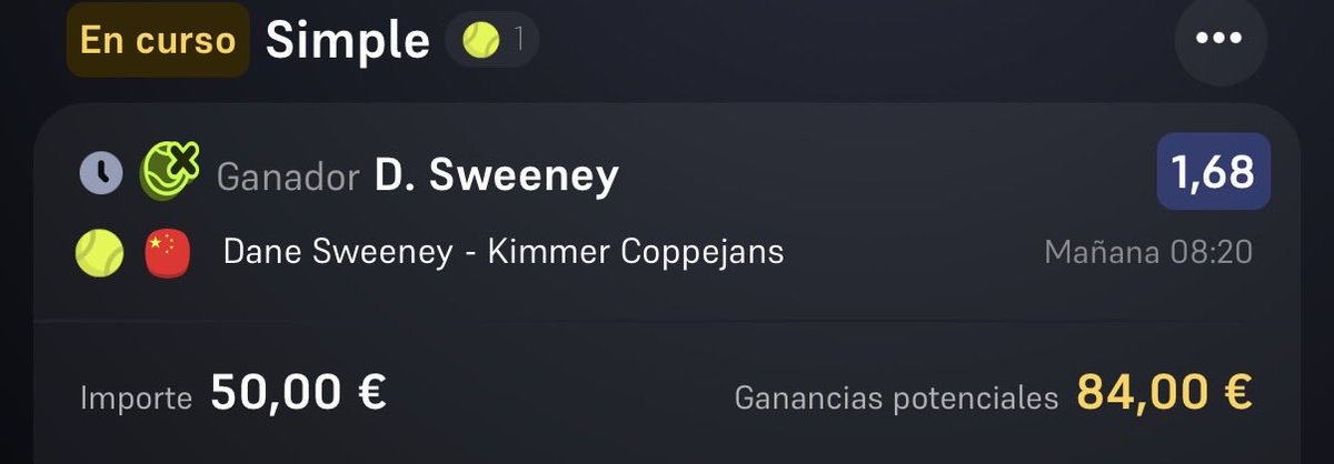 LWAlphaPicks's tweet photo. 🎾Qualy Shanghái 🇨🇳
👉🏽Dane Sweeny @ 1.68

STAKE 2

Lo voy a decir muy claro y con todo el respeto, pero no puedo con Coppejans de verdad, es uno de esos jugadores que puede tener un partido ganado y empezar a hacer el gilipollas y regalarlo, en el pasado he ido a su favor y os lo digo por experiencia, hoy ha jugado bien, pero también ha sido una regalada de basavaredy. Si sumamos ese perfil de jugador a que lleva una racha lamentable, y que juega en pista dura que no es su fuerte para nada, contra un Sweeny que se desenvuelve muy bien en estas pistas y que me parece mejor jugador y más fiable, creo que la cuota es buena, Sweeny tiene que llegas al cuadro principal y no va a caer en la qualy contra Coppejans.