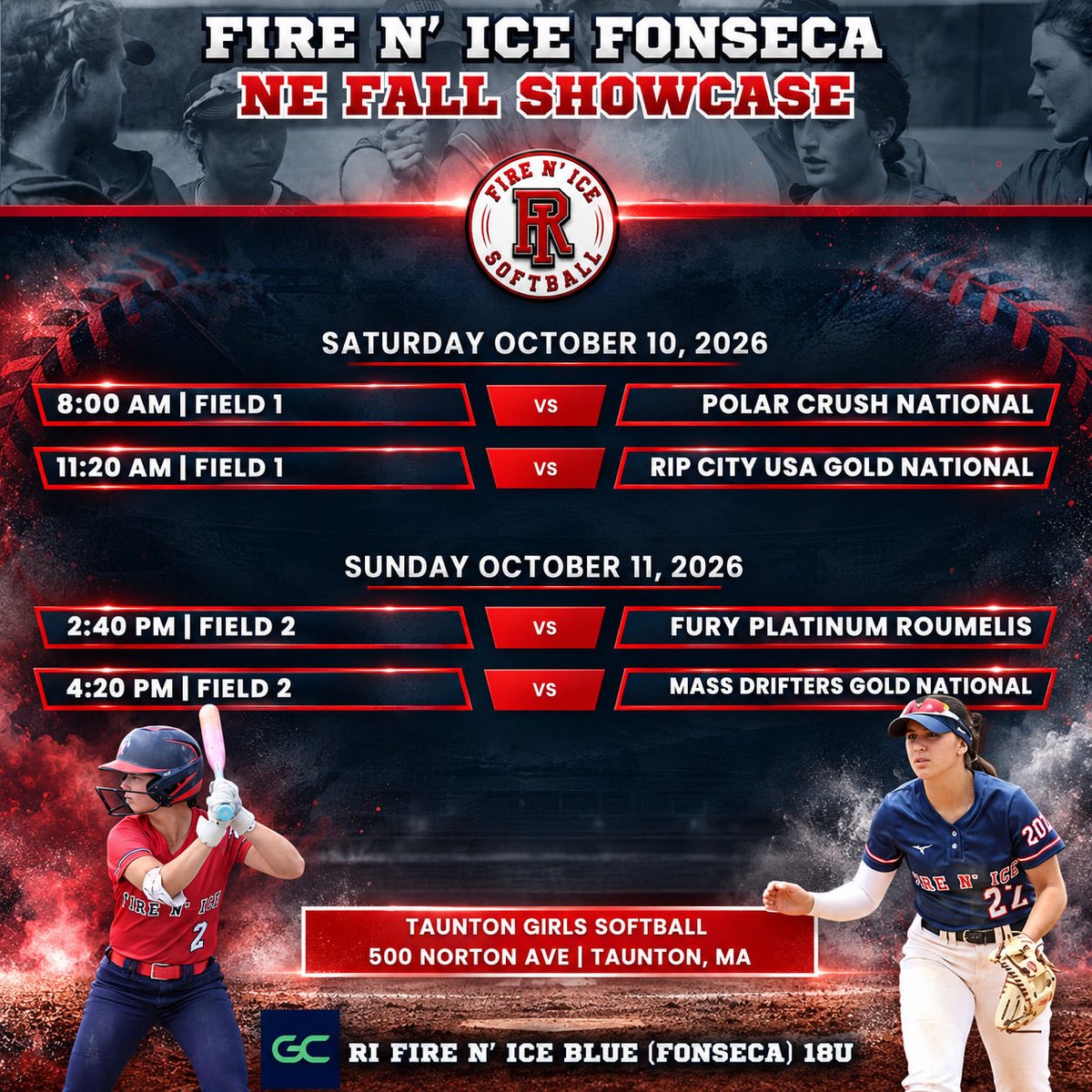 courtney_2821's tweet photo. This weekend my team is attending the NE Fall Showcase in Taunton, MA. I can’t wait to get back at it! Here’s our schedule, go FNI!! @fire_ri @CoachFons_Brown @jbaris3 @NCAASoftball @WBSportsRecaps @ExtraInningSB @USASoftball @DiamondAddicts https://t.co/wDSzYyFvPP
