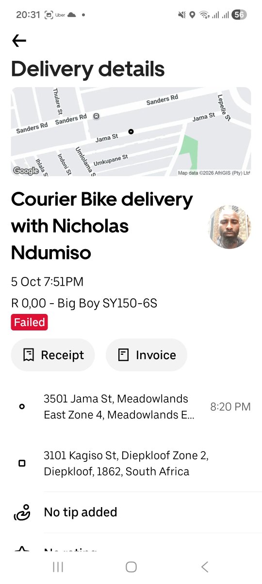 Sirntsako_'s tweet photo. @Uber_RSA why are criminals allowed to Operate in your organization???I Used your Courier Service for my laptop to be delivered from my patents' house to my place and your driver decided to cancel the trip right after collecting it.I have an exam tomorrow!!!!What an inconvenience https://t.co/IVwve5PQUb