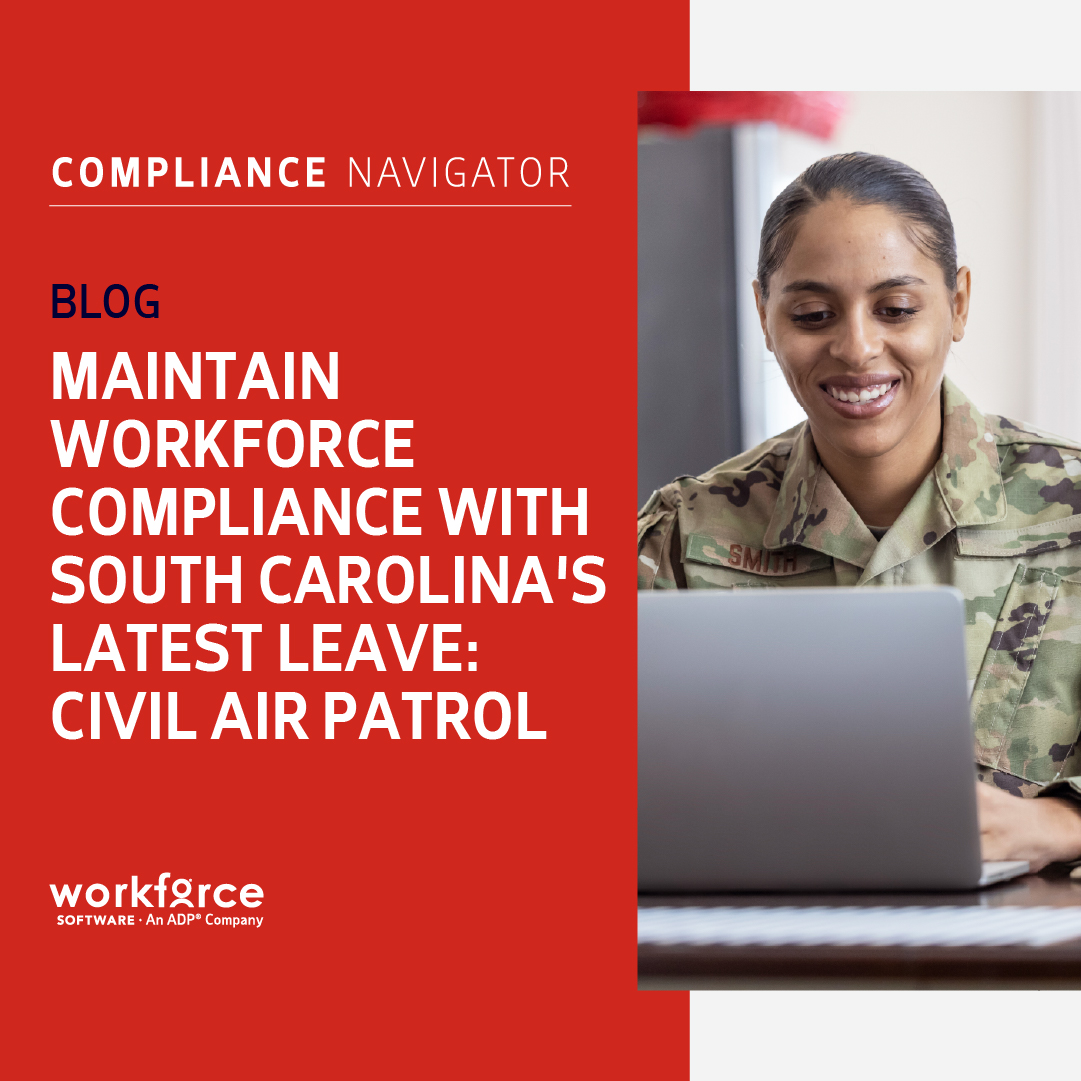 WorkForceSW's tweet photo. In this month's Compliance Navigator blog, learn more about the requirements of South Carolina’s Civil Air Patrol paid leave law and the next steps to evaluate your workforce compliance with this newest legislation. ➡️ https://t.co/paWZ4yBHON #ComplianceNavigator https://t.co/UQMwVtYylG