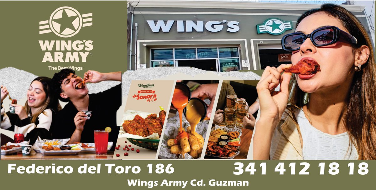 LaVozdelSurJal's tweet photo. ¡El mejor sabor se disfruta en Wings Army Cd. Guzman!
🍗🍺🔥Ven con tus amigos a probar las mejores #Alitas, #Boneless y #Cerveza helada.
📍 Federico del Toro 186, Cd. Guzmán
📞 341 412 18 18 https://t.co/pqqbkwlLBA