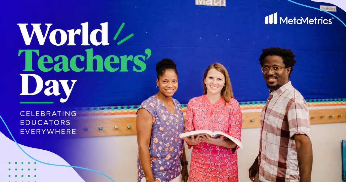MetaMetrics_Inc's tweet photo. Teachers turn assessment insights into opportunities to learn. We’re proud to support that work with Lexile and Quantile measures that connect results with books and math activities.

Thank you for helping students grow! #WorldTeachersDay https://t.co/w6vDvncKcm