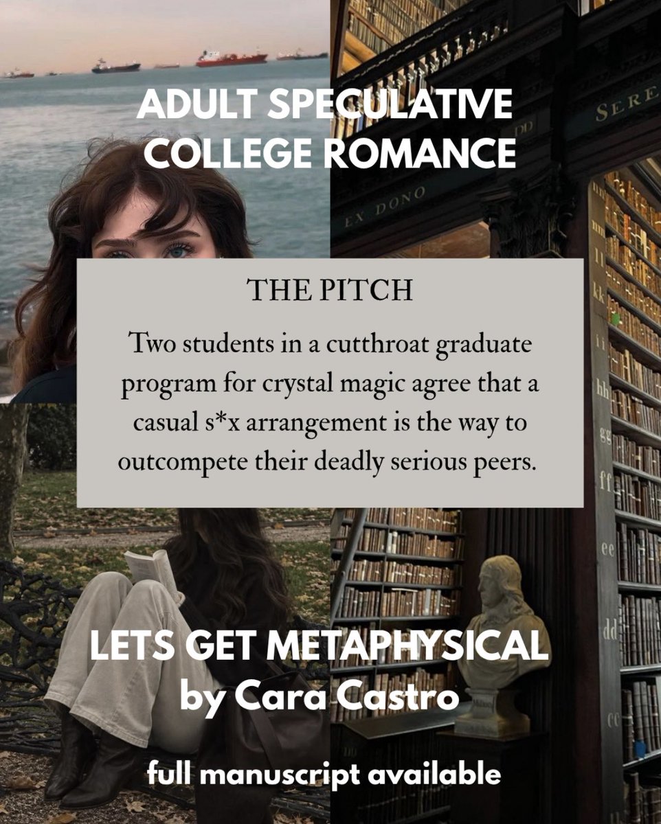 caracastro_'s tweet photo. SEEKING NEW REP

After amicably parting ways with my literary agent, I am seeking new representation for my adult speculative college romance, LETS GET METAPHYSICAL.

I will be formally entering the query trenches very soon, but I’m open to hearing from agents who are interested. https://t.co/srdkVZJGin